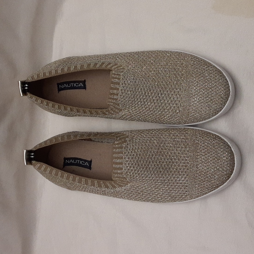 Nautica size 6.5 women's gold metallic slip on sneaker. - Picture 3 of 14